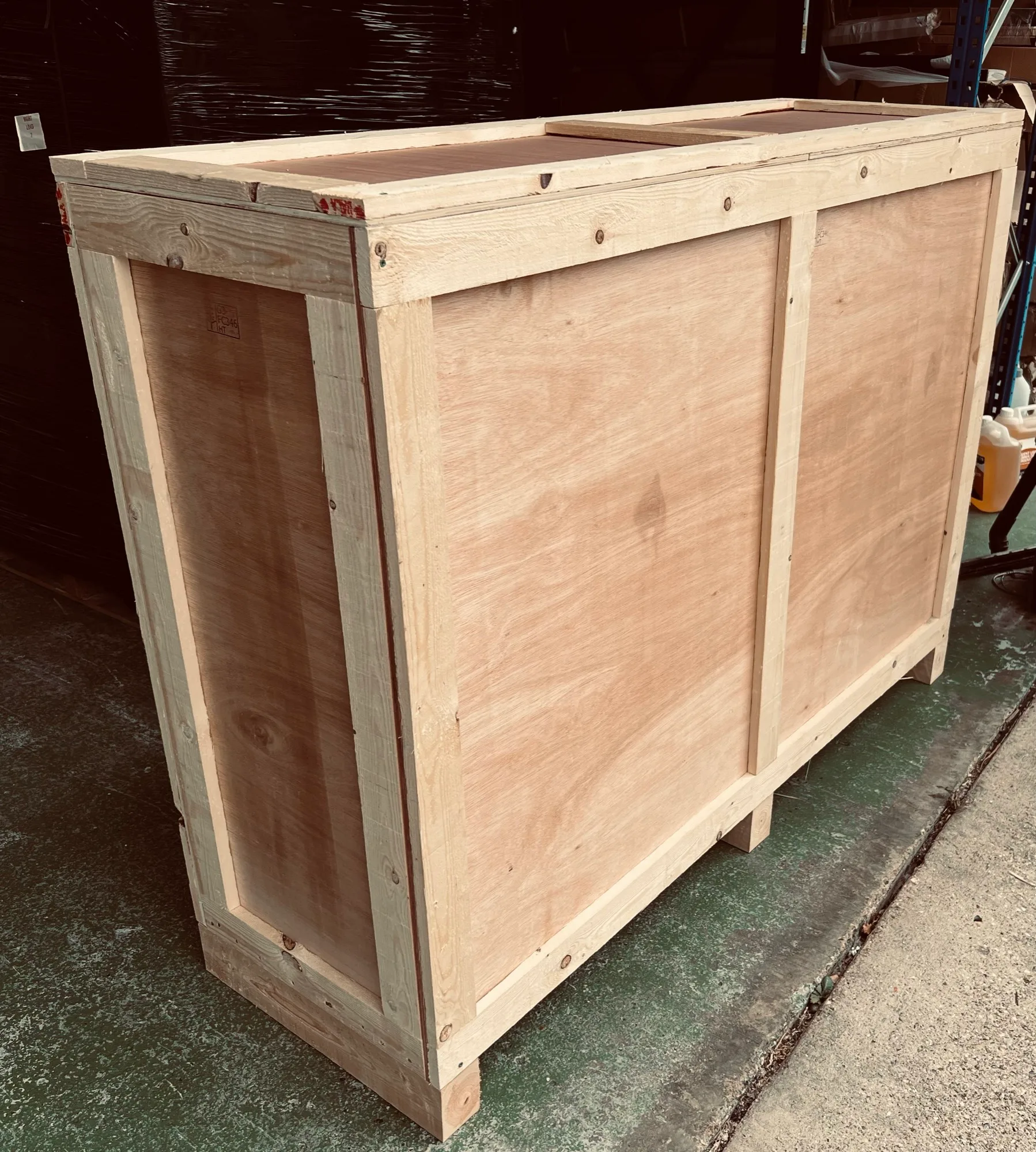 Bespoke timber crate built in-house at Ultimat, lined and ready for a framed consignment