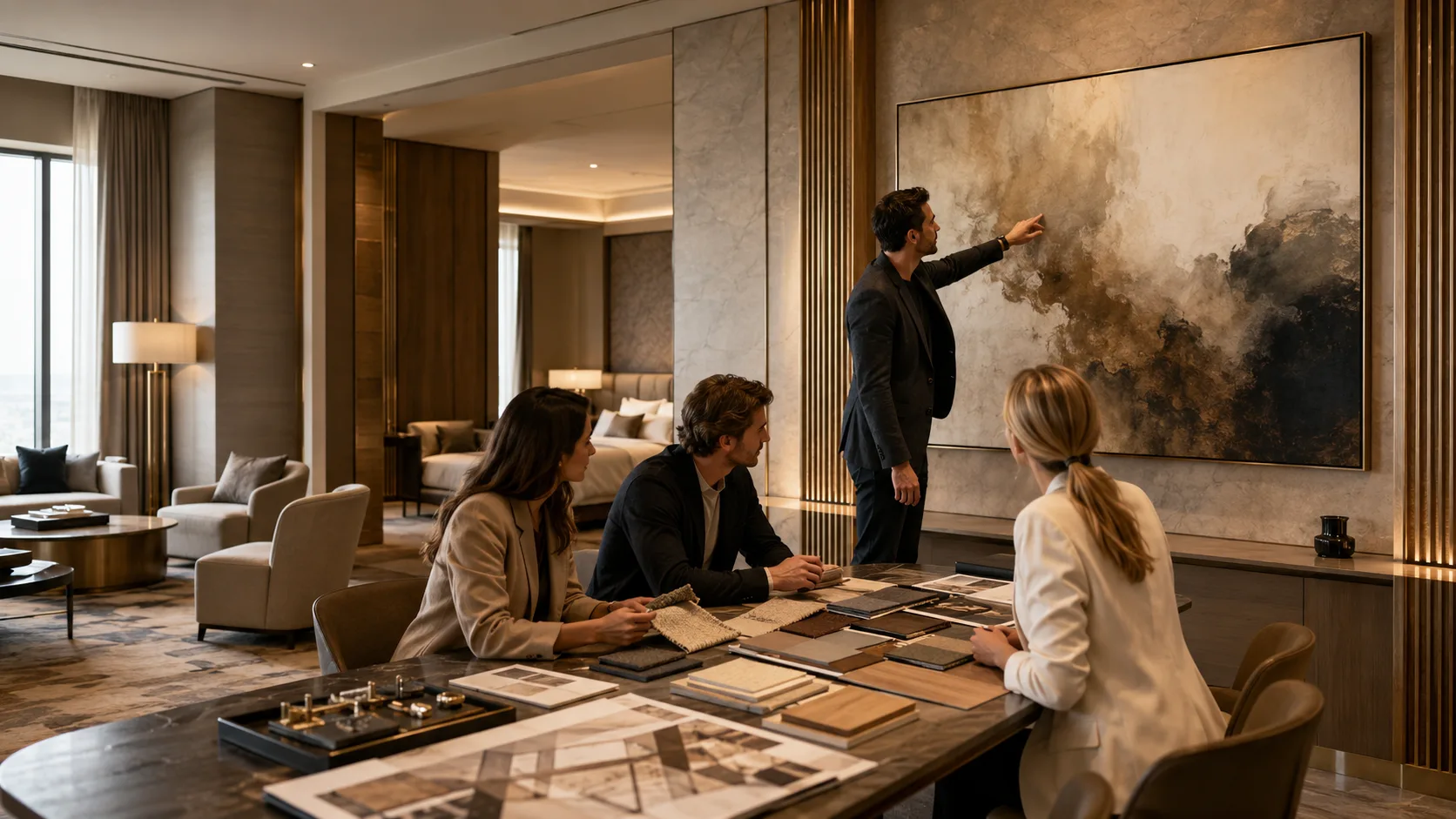 Interior designers reviewing material samples
